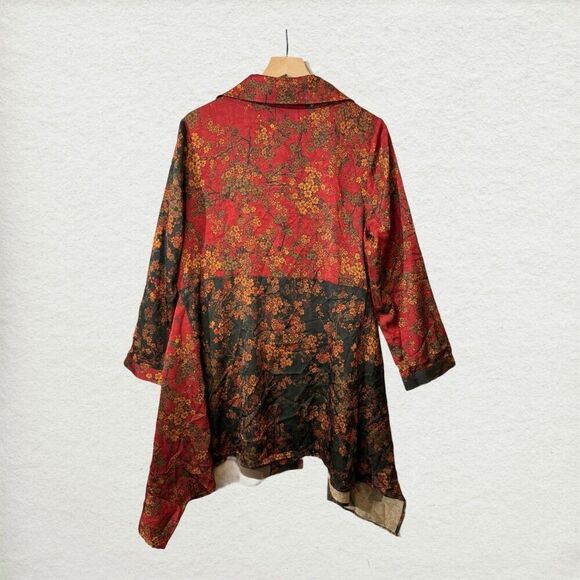 NWT Ania A VTG Floral Artsy Boho Patchwork Button Asymmetrical Red Light Jacket - Picture 4 of 11